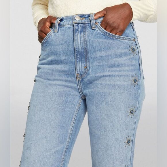 Re/Done 70s Loose Flare Jeans in Color 60s Studded Indigo Denim Women’s Size 24 - Picture 3 of 16
